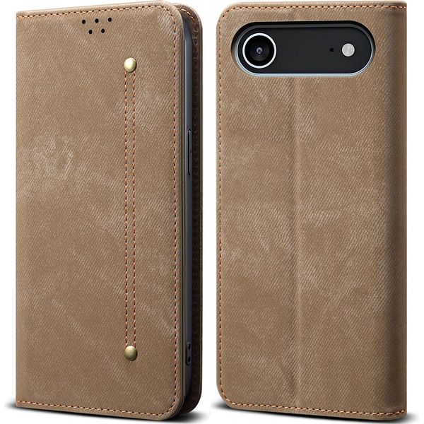 Custodia Per Iphone 17 Air, Custodia A Portafoglio In Pelle Con Chiusura Magnetica E Supporto Khaki-image