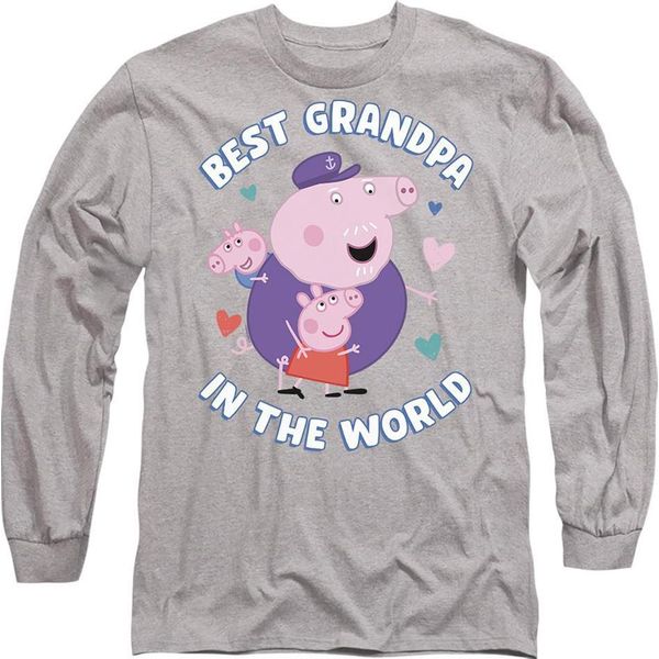 Peppa Pig - Maglietta "Best Grandpa In The World"" Per Uomo/Donna Unisex, Manica Lunga TV21385 (L) (Grigio Screziato)"-image