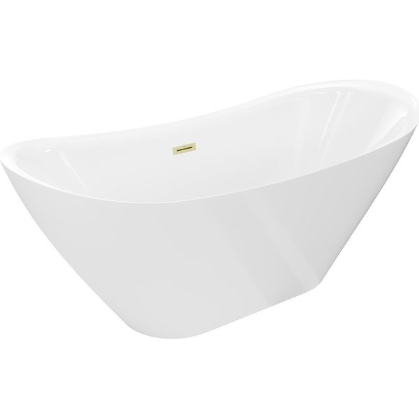 Mexen Lotos Vasca Da Bagno Indipendente 160 X 75 Cm, Bianca, Troppopieno Oro Spazzolato - 52051607700-55-image