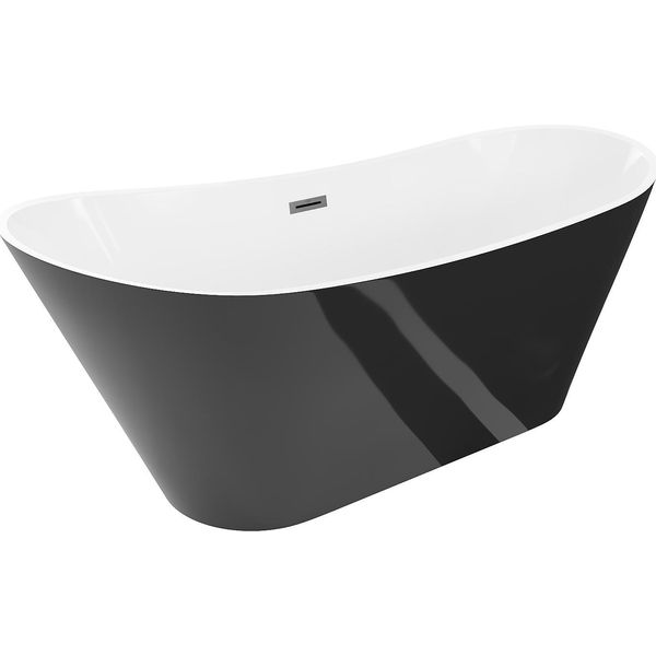 Mexen Dora Vasca Da Bagno Autonoma 150 X 75 Cm, Bianca/Nera, Troppopieno Grigio Canna Di Fucile Spazzolato - 52071507575-66-image