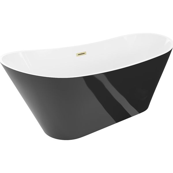 Mexen Dora Vasca Da Bagno Freestanding 150 X 75 Cm, Bianca/Nera, Troppopieno Oro Spazzolato- 52071507575-55-image