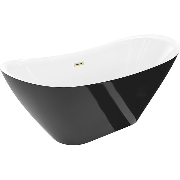 Mexen Lotos Vasca Da Bagno Freestanding 140 X 75 Cm, Bianca/Nera, Troppopieno Dorato Spazzolato - 52051407775-55-image
