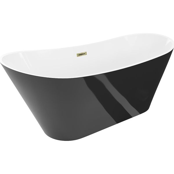 Mexen Dora Vasca Da Bagno Indipendente 170 X 75 Cm, Bianca/Nera, Troppopieno Dorato - 52071707575-50-image