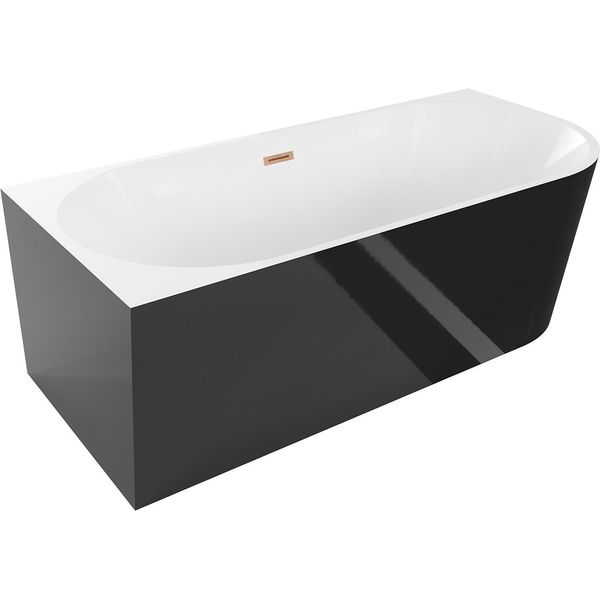 Mexen Mia Vasca Da Bagno Freestanding Angolare Sinistra 160 X 75 Cm, Bianca/Nera, Troppopieno In Rame Spazzolato-image