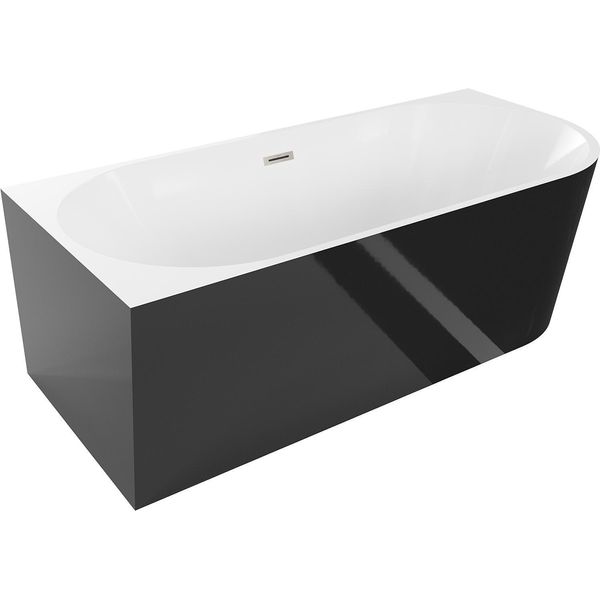 Mexen Mia Vasca Da Bagno Freestanding Angolare Sinistra 140 X 75 Cm, Bianca/Nera, Troppopieno Nichel Spazzolato-image