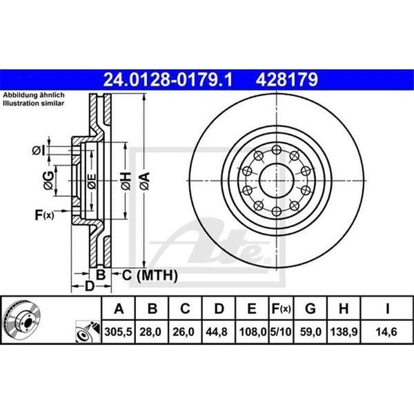 2X Disco Freno Ate 24.0128-0179.1 Per Lancia Thesis (841AX) 44 8Mm 138 9Mm-image