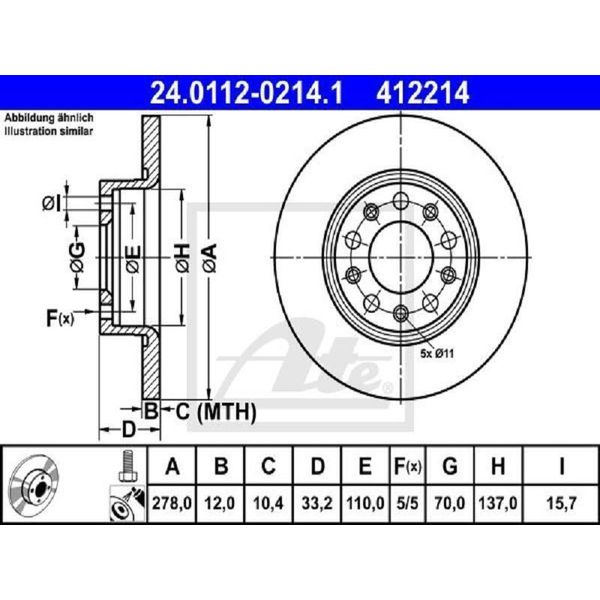 2X Disco Freno Ate 24.0112-0214.1 Per Jeep Cherokee (Kl) 33 2Mm 137 0Mm 278 0Mm-image
