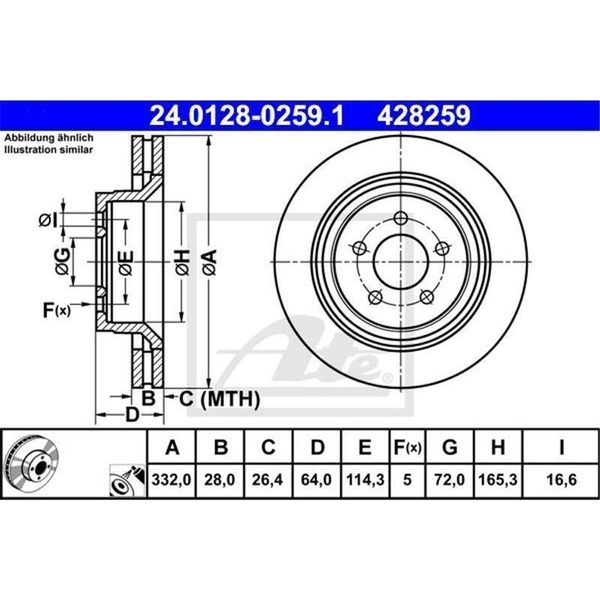 2X Disco Freno Ate 24.0128-0259.1 Per Jeep Cherokee (Kk) 64 0Mm 165 3Mm 332 0Mm-image