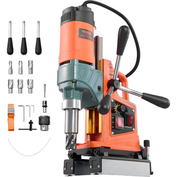 Vevor Trapano Magnetico 1400 W 50 Mm Diametro Di Foratura Direzione Reversibile, Trapano Magnetico A 6 Punte Per Superfici Metalliche, Carotatore Elettrico Per Industria Fai Da Te Arancio-image