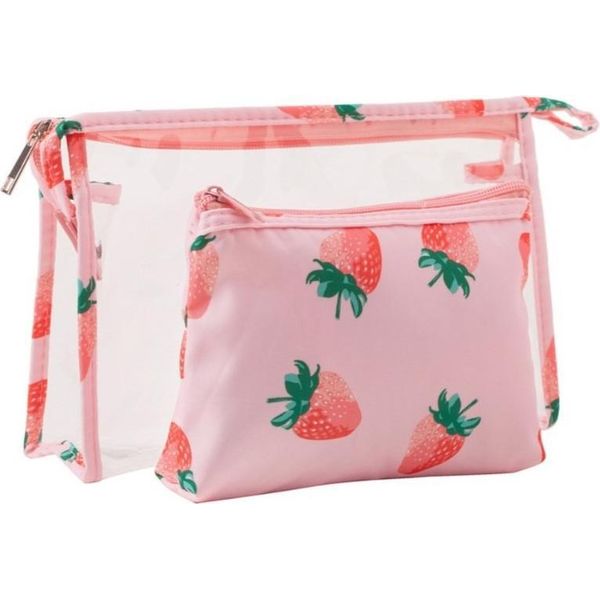 Flamenco Mystique Set Di Sacchetti Per Cosmetici 2 In 1, Sacchetti Trasparenti Con Motivo A Fragola KS152-image
