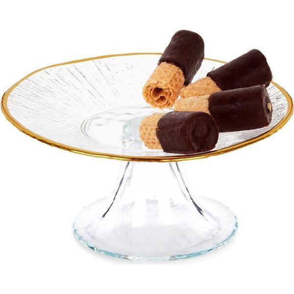 Alzata Per Torta In Vetro Con Gamba Dorata 15,5 Cm-image