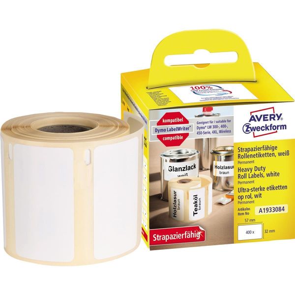 Avery Zweckform - Pellicola - Adesivo Permanente - Bianco - 57 X 32 Mm 400 Etichette (1 Rotolo X 400) Etichette-image