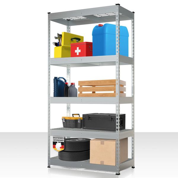 Scaffalatura Yukon Rivet Per Impieghi Gravosi, 180 X 90 X 45 Cm, Scaffale In Acciaio Con Ripiani In Rete, Portata Di 250 Kg Per Ripiano, Scaffale Di Stoccaggio Con 5 Ripiani, Scaffale Da Cantina-image