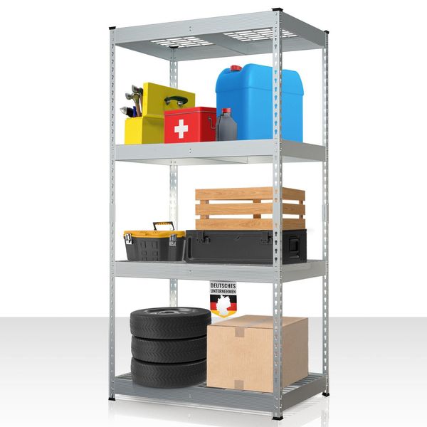Scaffalatura Yukon Rivet Per Carichi Pesanti, 180 X 90 X 60 Cm, Scaffale In Acciaio Con Ripiani In Rete, Portata Di 250 Kg Per Ripiano, Scaffale Per Magazzini Con 4 Ripiani, Scaffale Per Cantina-image