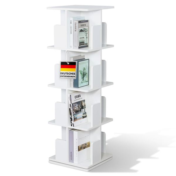 Libreria, Scaffale Rotante Con 4 Ripiani, Libreria Rotante A 360°, 40 X 40 X 129 Cm, Ripiano Bianco, Indiana-image