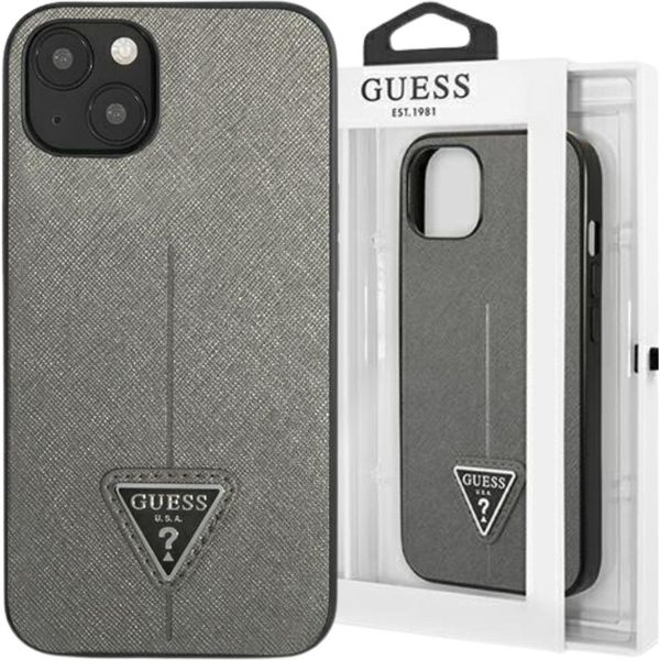 Guess Guhcp13Mpsatlg Custodia Rigida Iphone 13 / 14 / 156.1 Srebrny/Argento Logo Saffianotriangle-image