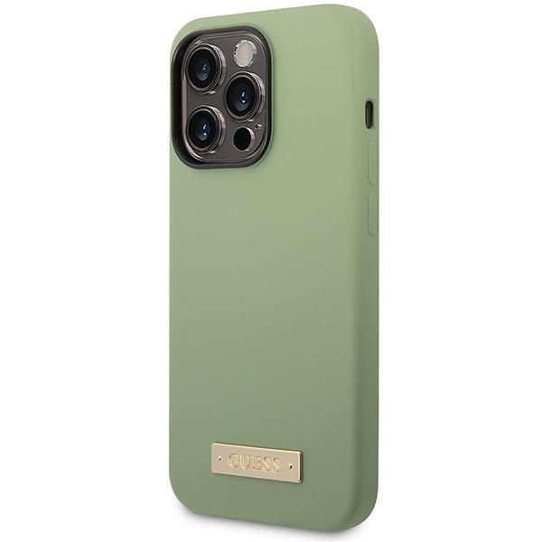 Guess Guhmp14Xsbpla Iphone 14 Pro Max 6,7 Zielony/Khaki Custodia Rigida In Silicone Logo Plate Magsafe-image
