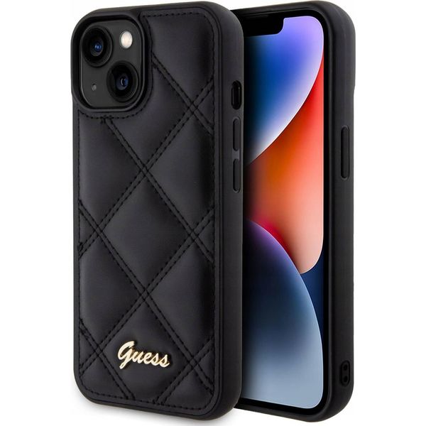 Guess Guhcp15Spsqsqsk Custodia Rigida Per Iphone 15 / 14 / 13 6.1 Czarny/Nero Con Logo In Metallo Trapuntato-image