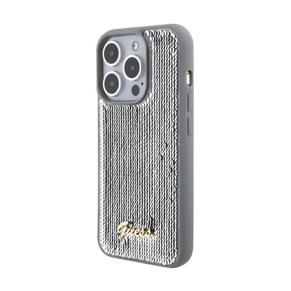 Guess Guhcp15Xpsfdgss Custodia Rigida Per Iphone 15 Pro Max 6.7 Srebrny/Argento Sequin Script Metallo-image