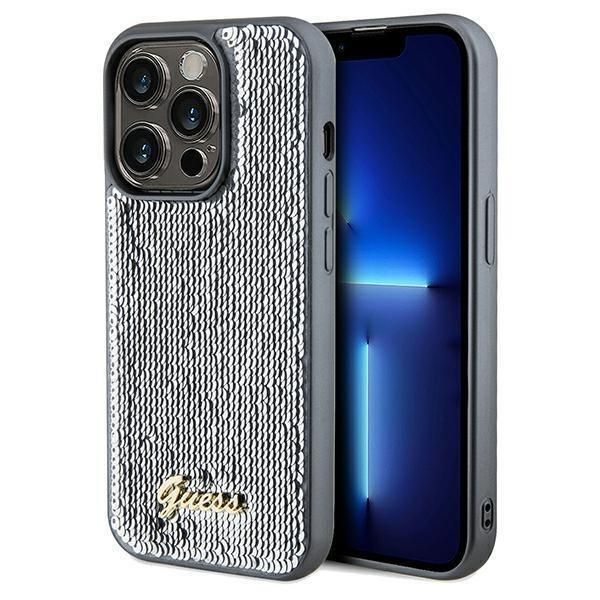 Guess Guhcp14Xpsfdgss Custodia Rigida Per Iphone 14 Pro Max 6.7 Srebrny/Argento Sequin Script Metallo-image