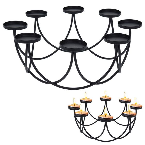 Portacandele Porta Tealight Corona Di Candele In Metallo Nero Ø 30,5 Cm-image