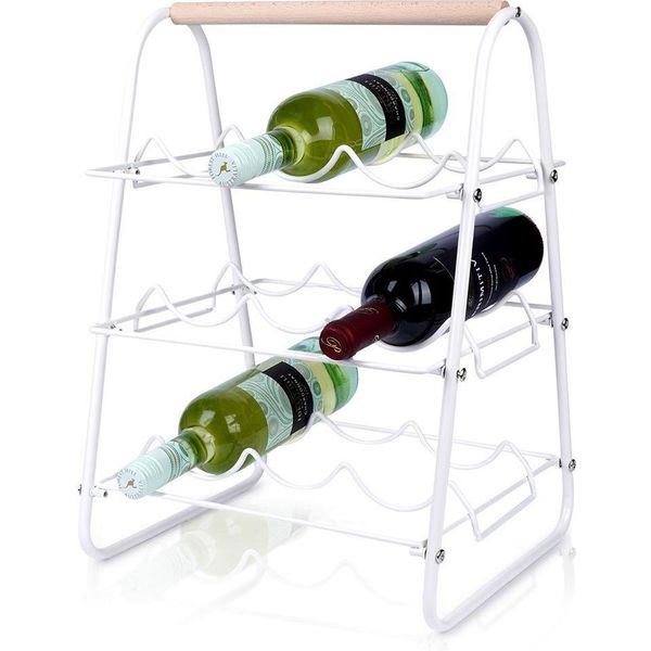 Home&Styling Collection Portabottiglie Per 9 Bottiglie, Metallo, 33X29X46 Cm, Bianco/Marrone-image