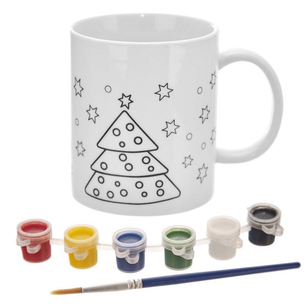 Dipingi La Tua Tazza Di Natale: Pennello, 6 Colori, Porcellana Bianca-image
