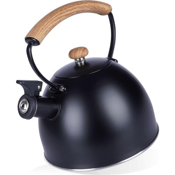 Bollitore In Acciaio Nero Con Manico In Legno-image