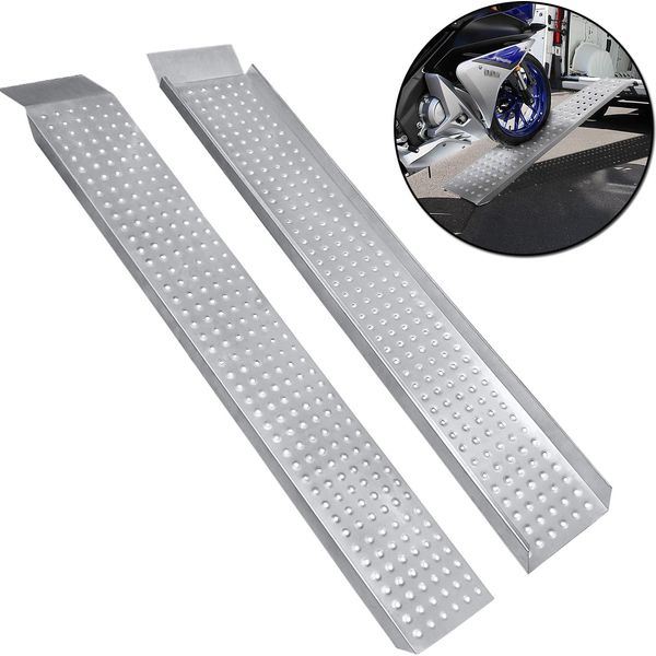 Va-Cerulean 2 X Rampa Di Salita Fino A 400 Kg Rampa Di Carico Antiscivolo In Acciaio Zincato, Rampa Di Carico Antiscivolo Per Rimorchi Moto, 160 X 23 Cm-image