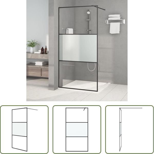 The Living Store Schermo Doccia Per Cabina Doccia Nero 100X195 Cm Semi-Opaco Esg-image