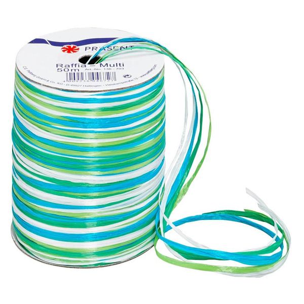 PrÄSent 136-703 Geschenkband Raffia Matt Blau/GrüN/Weiß 3,0 Mm X 50,0M-image