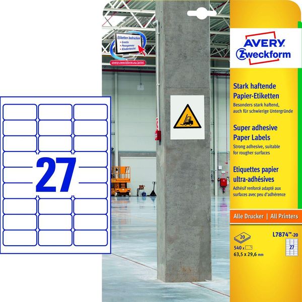 Avery Zweckform L7874-20 Avery Zweckform® L7874-20 Etichette Di Carta - A4, 540 Pezzi, 63,5 X 29,6 Mm, Stella-image