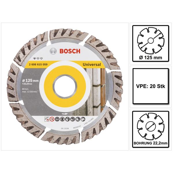Bosch Standard Per Disco Diamantato Universale 125 X 22,23 Mm 20 Pezzi ( 20X 2608615060 ) Per Calcestruzzo, Acciaio-Calcestruzzo, Mattoni, Calce E Arenaria-image