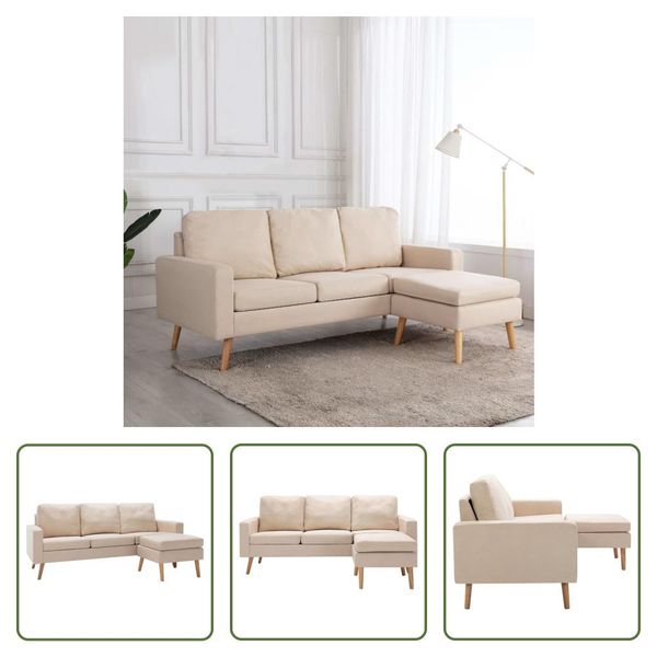 The Living Store Divano A 3 Posti Con Poggiapiedi In Tessuto Crema-image