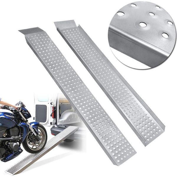 Sessamen-Lp 2X Rampa Di Accesso, Rampa Max 400 Kg, Rampa Di Accesso In Acciaio Zincato, Rampa Per Marciapiede, Rampa Per Sedia A Rotelle, Rampa Per Bicicletta, Rampa Di Carico Per Auto, Rimorchio, Scale, Bicicletta, Argento 160Cm-image