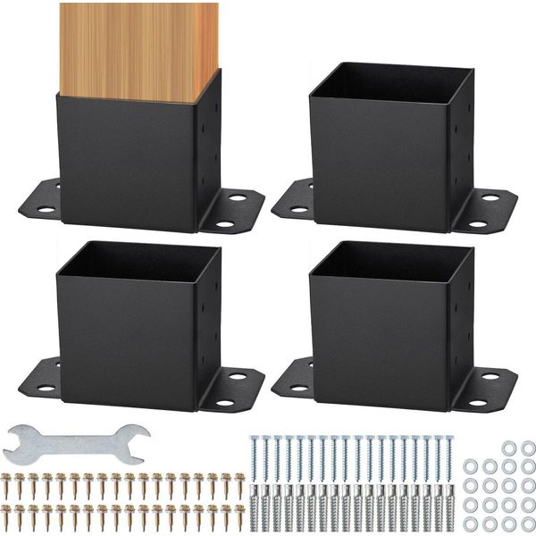 Confezione Da 4 Staffe Di Base Per Pali 152,4 X 152,4, Robusti Ancoraggi Per Pali Di Recinzione In Legno-image