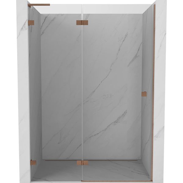 Mexen Lunar L Porta Doccia A Battente Sinistra 130 Cm, Trasparente, Rame Spazzolato - 834L-130-000-65-00-L-image