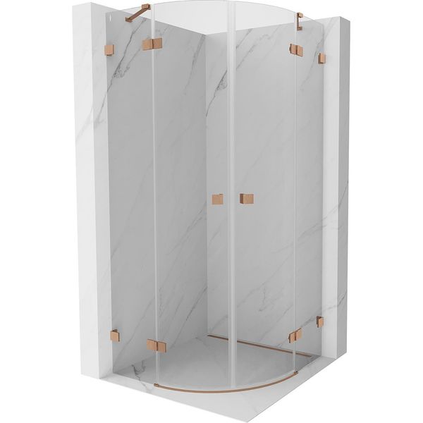 Mexen Lunar Cabina Doccia Semicircolare Apribile 80 X 80 Cm, Trasparente, Rame Spazzolato - 833-080L-080P-65-00-image