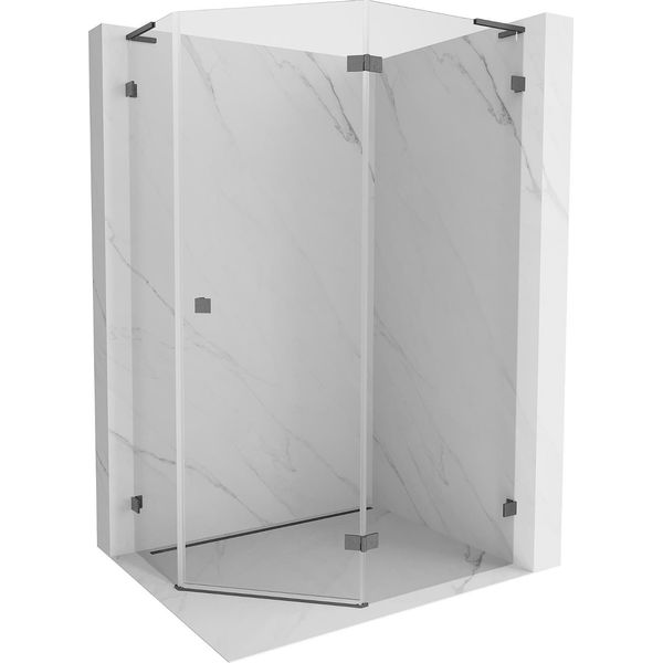 Mexen Lunar L Cabina Doccia Pentagonale Battente Destra 100X80 Cm Trasparente, Grigio Gun Spazzolato - 831L-100P-080L-66-00-P-image