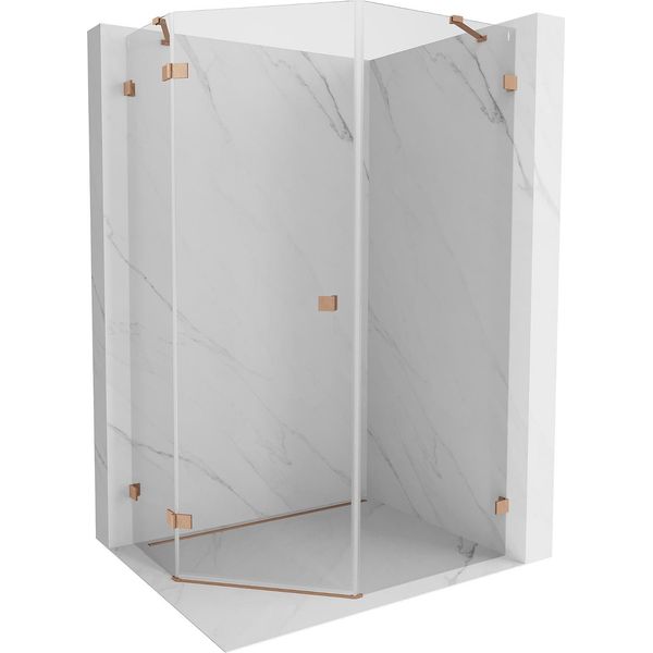 Mexen Lunar Cabina Doccia Pentagonale A Battente Sinistra 80 X 90 Cm, Trasparente, Rame Spazzolato - 831-080L-090P-65-00-L-image