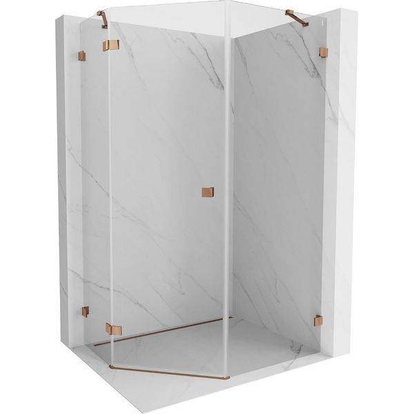 Mexen Lunar Cabina Doccia Pentagonale A Battente Sinistra 80 X 90 Cm, Trasparente, Oro Rosa - 831-080L-090P-60-00-L-image