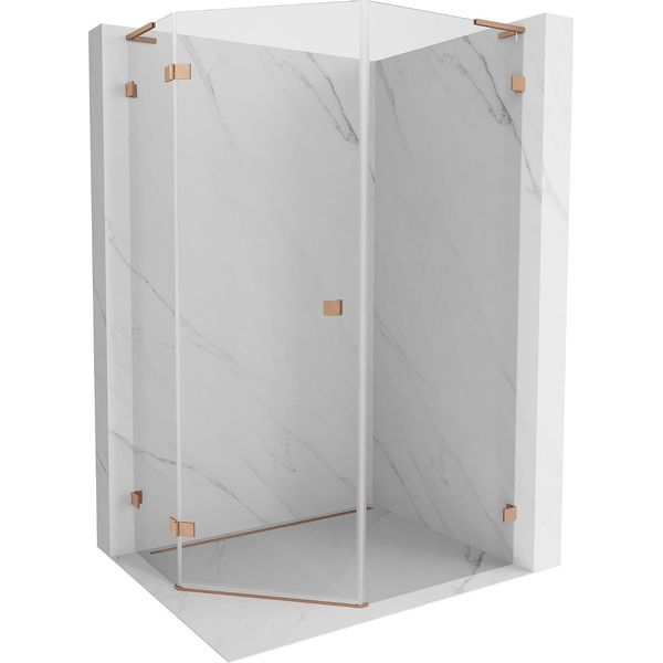Mexen Lunar L Cabina Doccia Pentagonale Battente Sinistra 90 X 100 Cm, Trasparente, Rame Spazzolato - 831L-090L-100P-65-00-L-image
