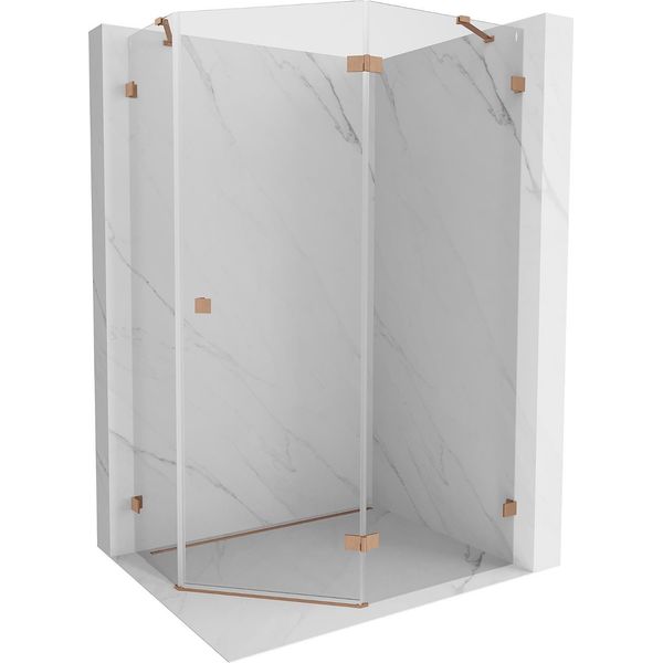 Mexen Lunar Cabina Doccia Pentagonale Battente Destra 100 X 90 Cm, Trasparente, Rame Spazzolato - 831-100P-090L-65-00-P-image