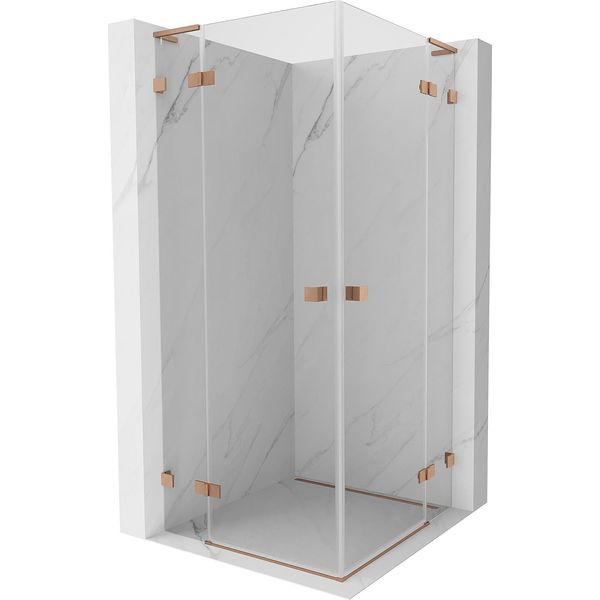 Mexen Lunar L Duo Cabina Doccia Con Apertura 70 X 70 Cm, Trasparente, Rame Spazzolato - 834L-070L-070P-65-00-image