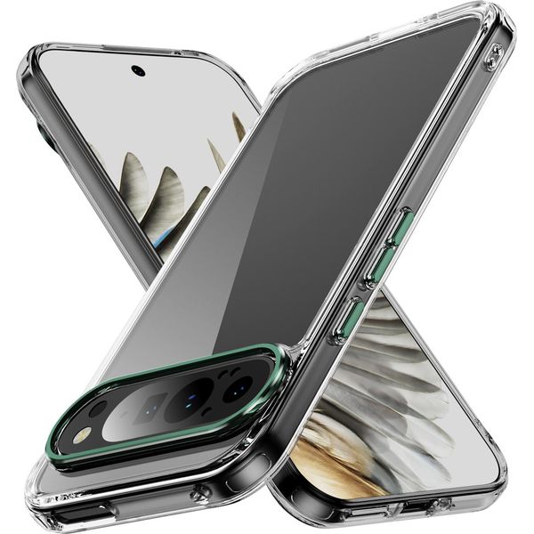 Custodia Trasparente Per Google Pixel 10 Pro Xl Retro Rigido, Telaio In Tpu Morbido, Custodia Protettiva Antiurto Verde-image