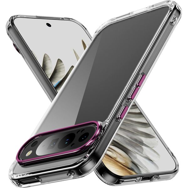 Custodia Trasparente Per Google Pixel 10 Pro Xl Retro Rigido, Cornice Morbida In Tpu, Custodia Protettiva Antiurto Rosa-image