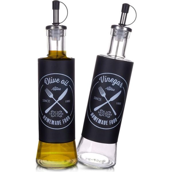 Set Di 2 Bottiglie Di Vetro Per Olio E Aceto Con Coperchio Dosatore-image