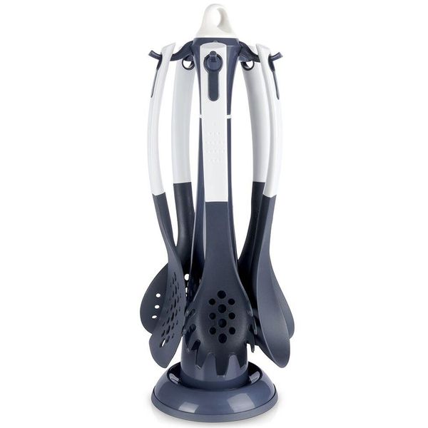 Set Di Utensili Da Cucina Excellent Houseware Con Supporto, Nylon/Plastica, 20X39,5 Cm, Nero/Crema-image
