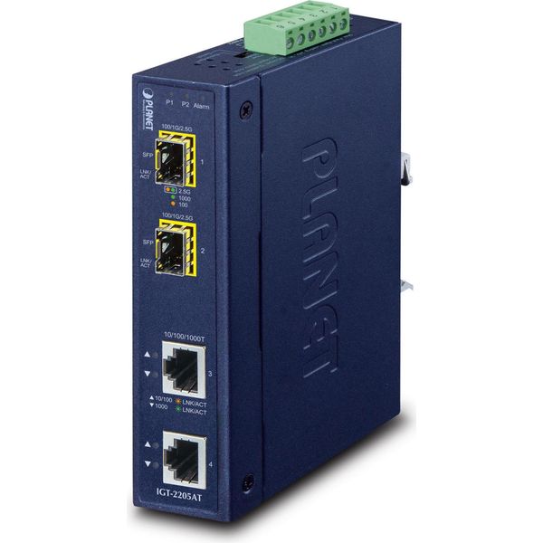 Planet Technology Corp. IGT-2205AT Planet IP30 2X Ge To 2-Port Sfp Media Converter IGT-2205AT-image