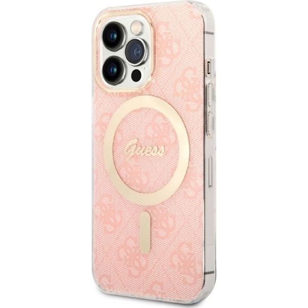Zestaw Guess Gubpp13Xh4Eacsp Custodia+ Caricatore Iphone 13 Pro Max RóżOwy/Rosa Custodia Rigida 4G Stampa Magsafe-image